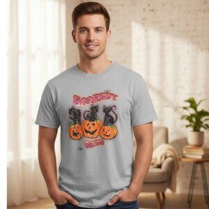 Scaredy Cats T Shirt Vintage 90s Gray Halloween Tee Pumpkins Holiday Size XL